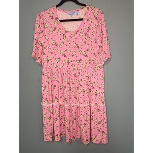 Draper James‎ Pink Floral Tiered Ruffle Sleeve Dress Womens XL